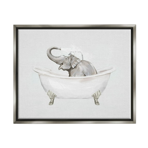 Happy Elephant Splashing Bathtub Animals & Insects Graphic Art Luster Gray Framed Art Print Wall Art
