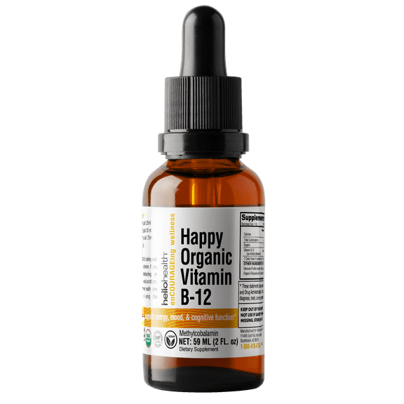 Happy Energy Organic Vitamin B12 Liquid Supplement Promotes Brain Health | Supports Energy Metabolism, Cardiovascular Health & Nervous System | 59 Day Supply (2500 Mcg)