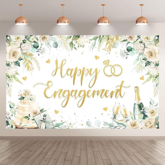 Happy Engagement Backdrop She Said Yes Green Leaves Rose Diamond Champagne Photography Background Wedding Bride to Be Party Decorations Banner Photo Booth Props