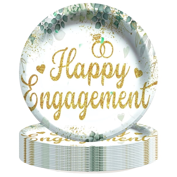 Happy Engagement Paper Plates Birthday Party Supplies Decorations 16pcs Tableware Disposable Dinnerware