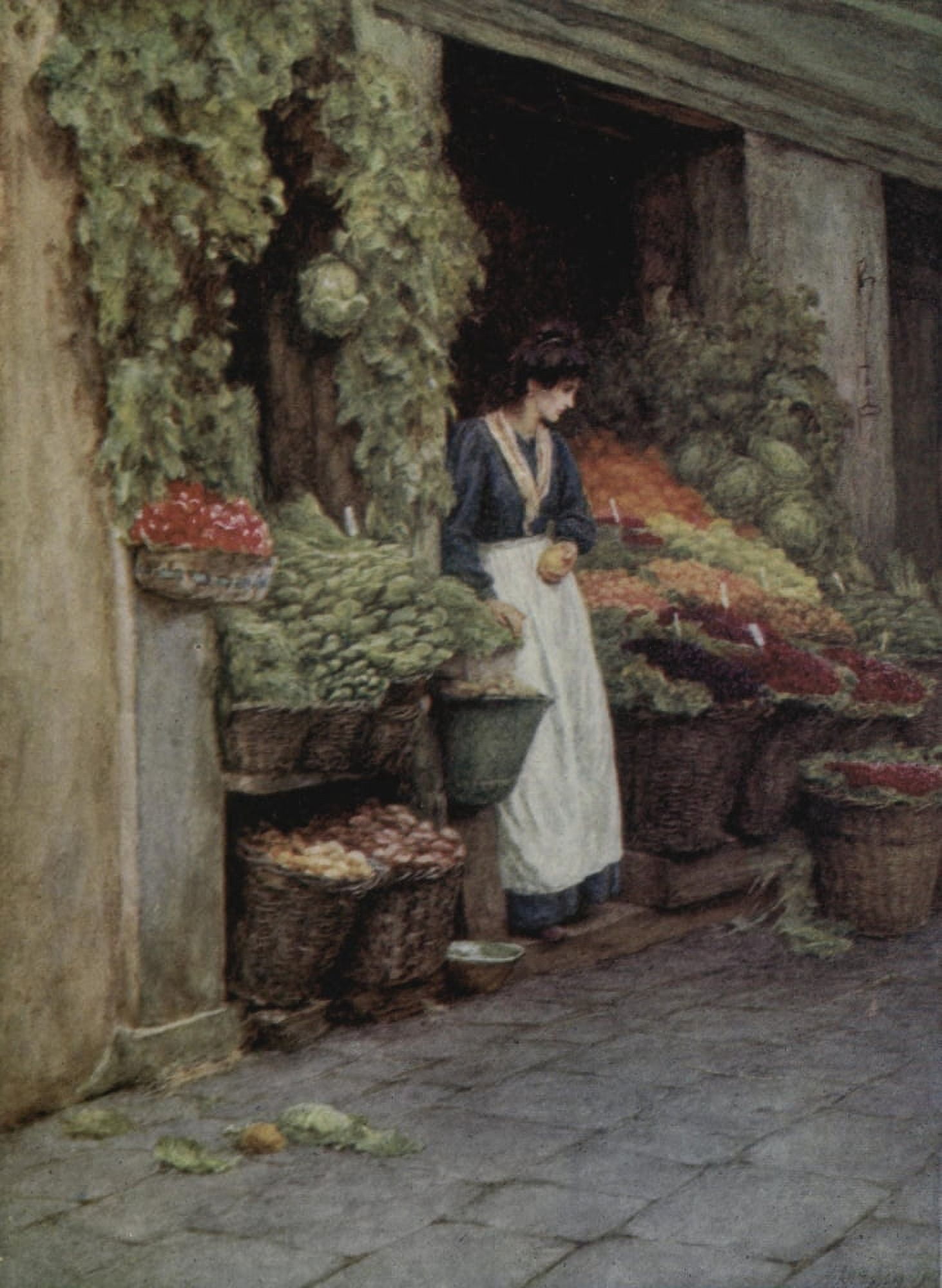 Happy England 1904 A Fruit Stall Venice Canvas Art - Helen Allingham (24 x 36)