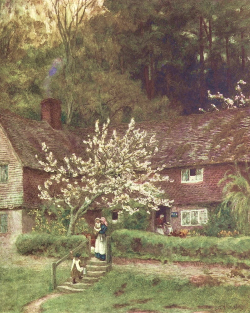 Happy England 1904 Cherry Tree Cottage Chiddingfold Canvas Art - Helen Allingham (24 x 36)