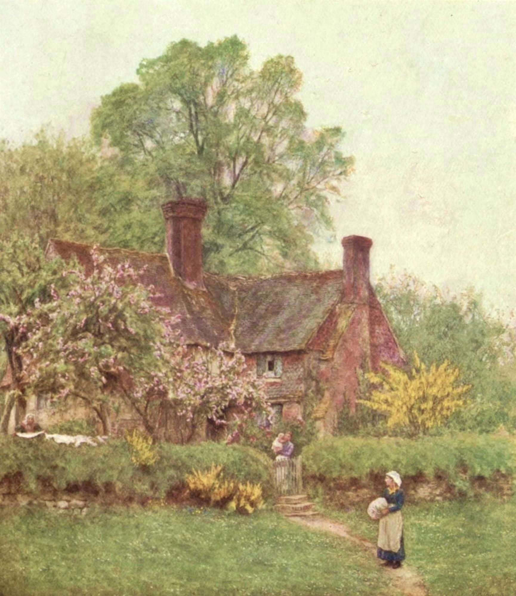 Happy England 1904 Cottage at Chiddingfold Canvas Art - Helen Allingham (18 x 24)