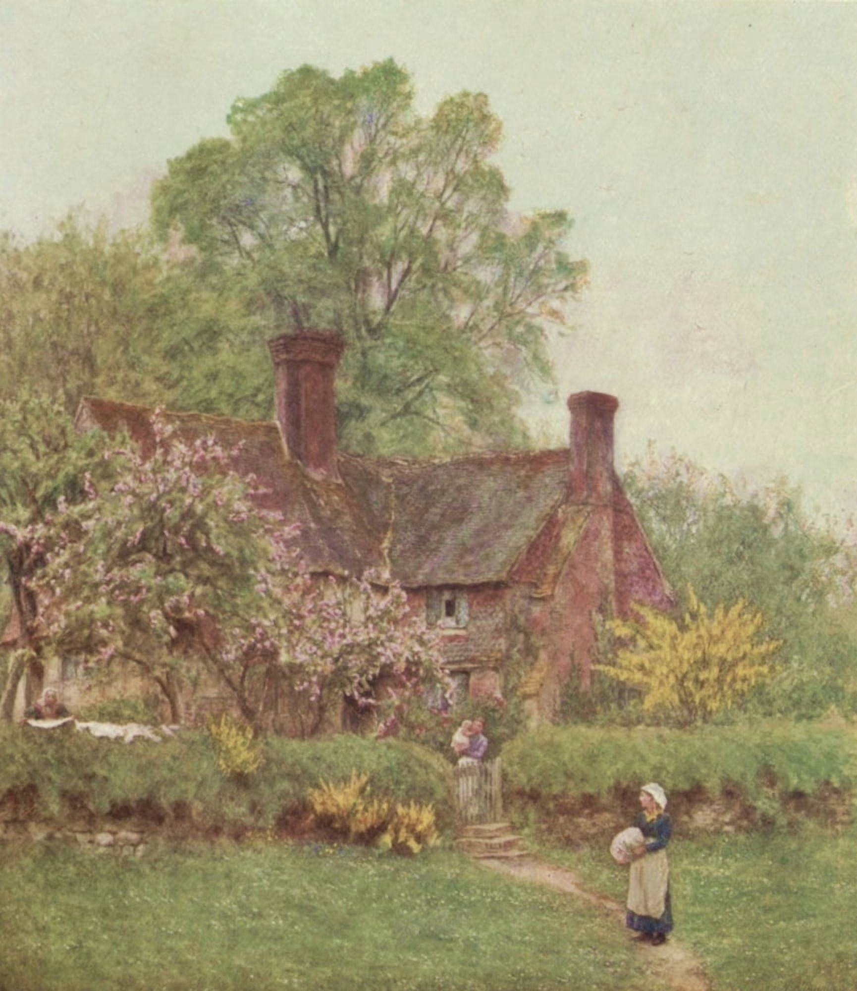 Happy England 1904 Cottage at Chiddingfold Canvas Art - Helen Allingham (18 x 24)