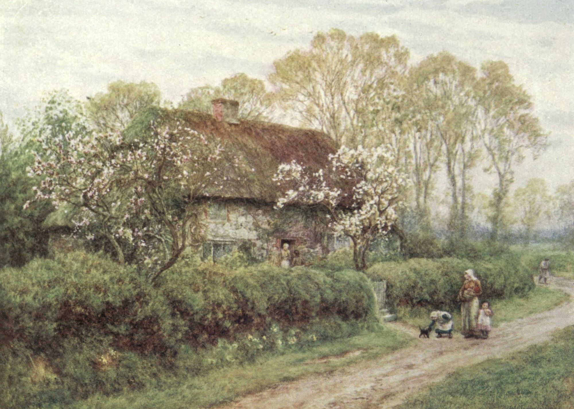 Happy England 1904 Cottage at Freshwater Gate Canvas Art - Helen Allingham (18 x 24)