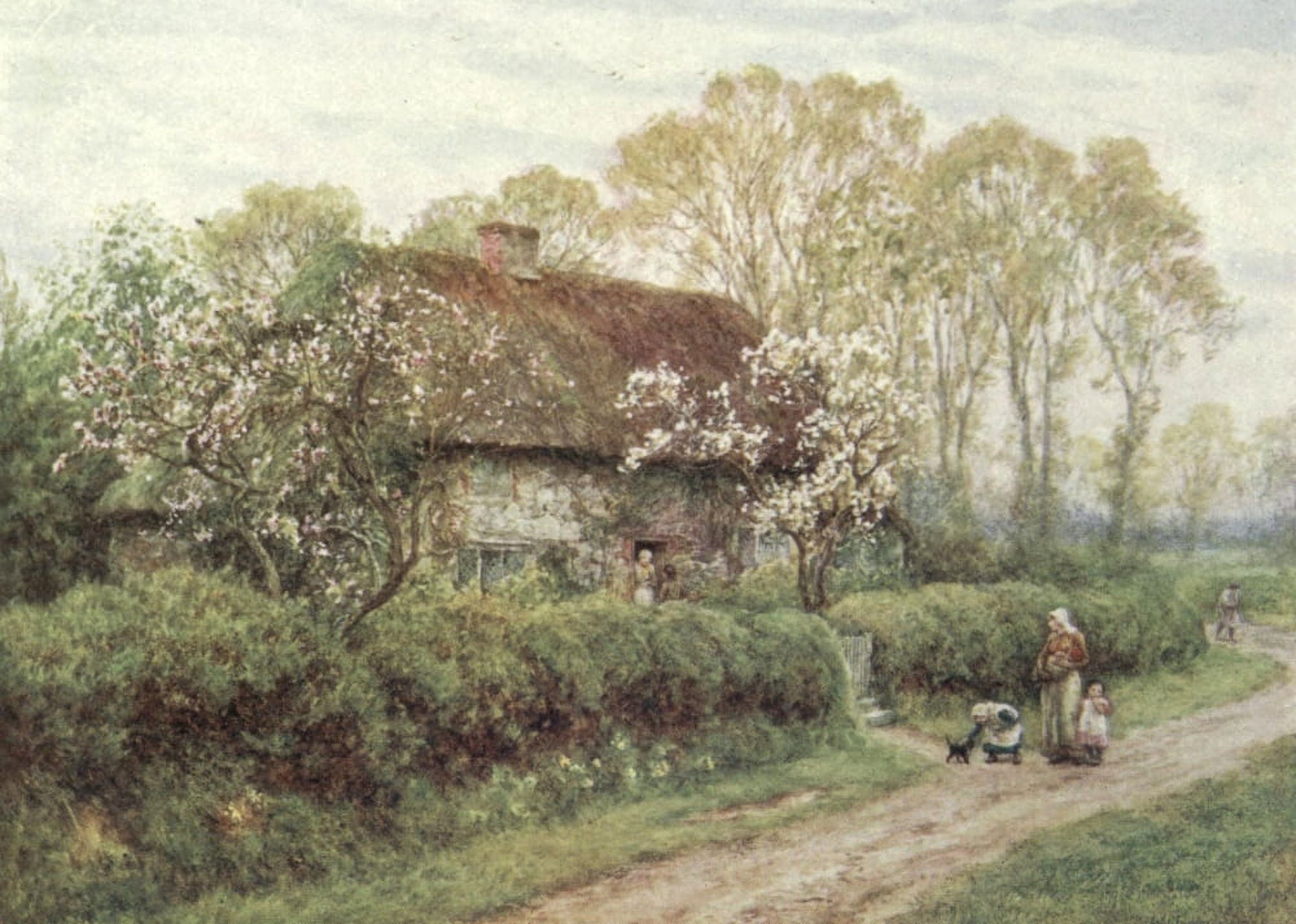 Happy England 1904 Cottage at Freshwater Gate Canvas Art - Helen Allingham (24 x 36)