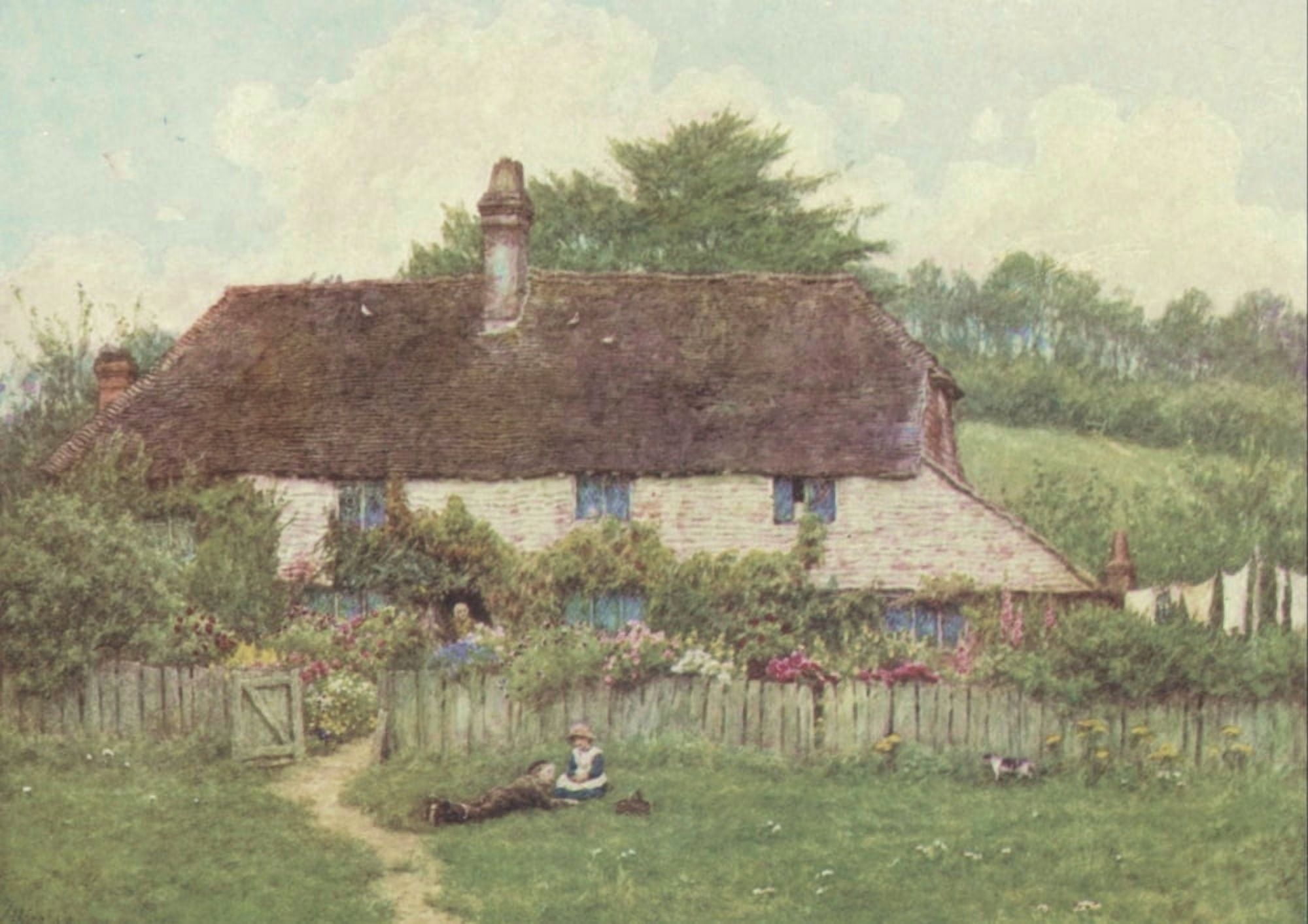 Happy England 1904 Cottage at Shottermill Haslemere Canvas Art - Helen Allingham (18 x 24)