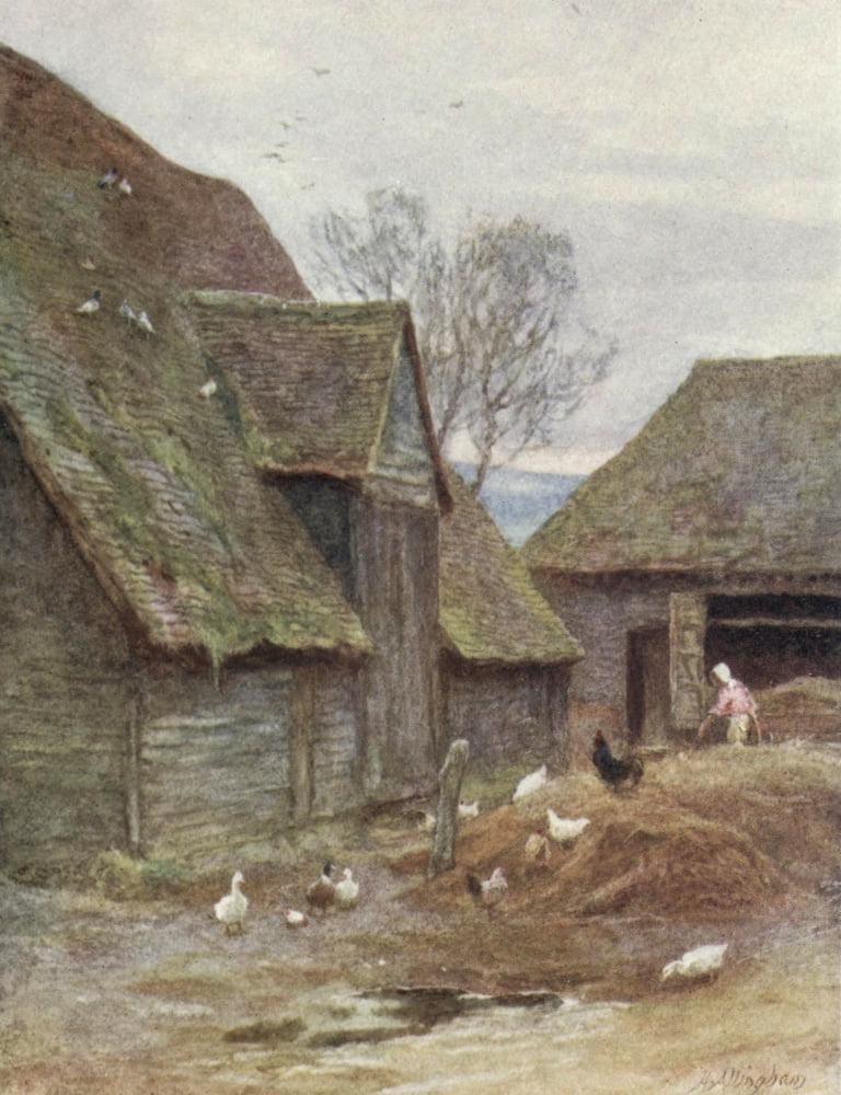 Happy England 1904 Kentish Farmyard Canvas Art - Helen Allingham (18 x 24)