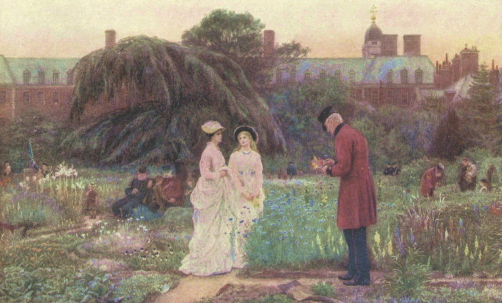 Happy England 1904 Old Mens Gardens Chelsea Hospital Canvas Art - Helen Allingham (18 x 24)