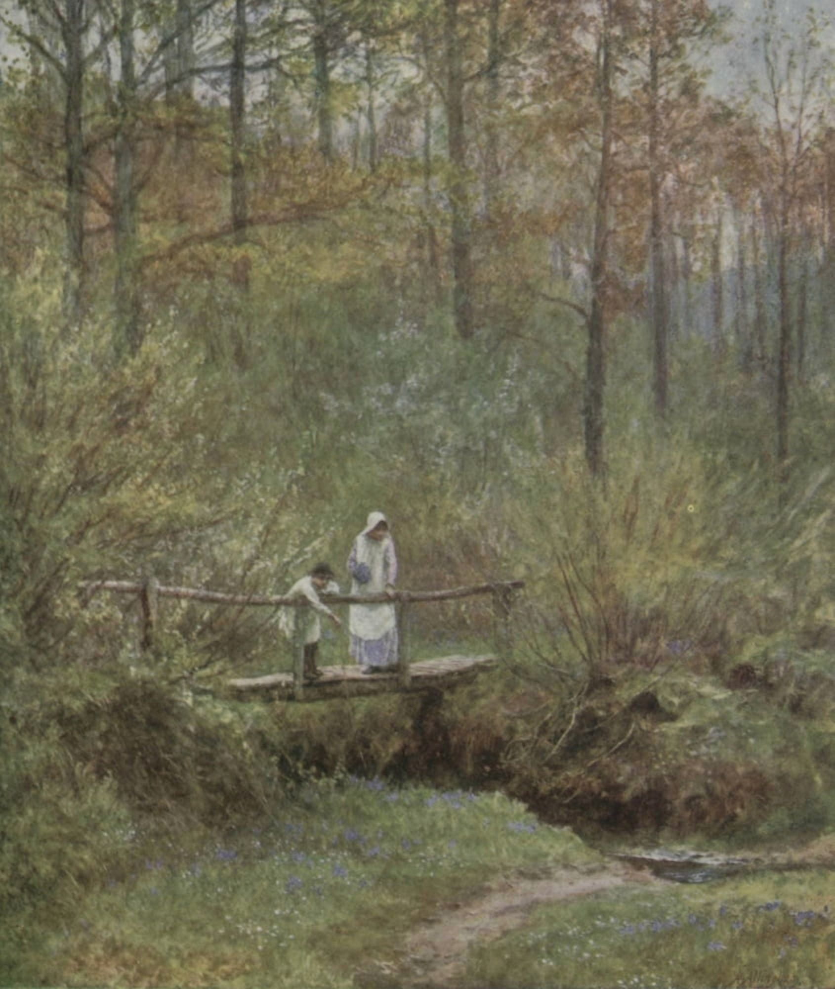 Happy England 1904 Tig Bridge Surrey Canvas Art - Helen Allingham (18 x 24)