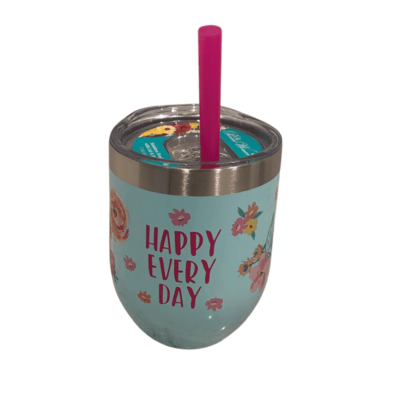 Happy Every Day 12 oz Stainless Steel Insulated Tumbler with Straw