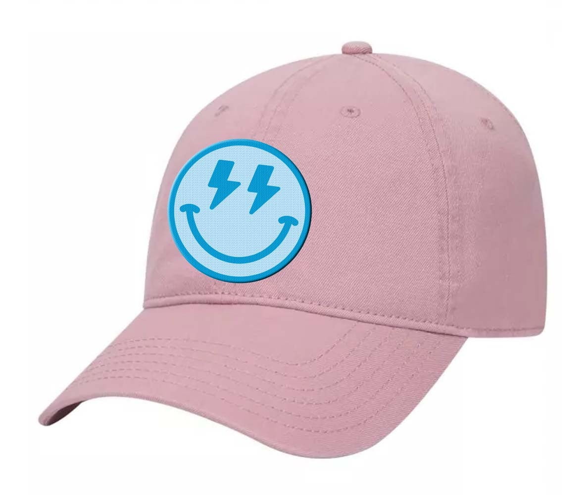 Happy Face Blue Smile Face Lightning Eyes Unisex Embroidered Twill
