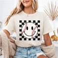 thumbnail image 1 of Happy Face Checkered Baseball T-Shirt, Retro Baseball Mom Tee, Game Day Shirt for Women, Sports Fan T-Shirt, 1 of 5