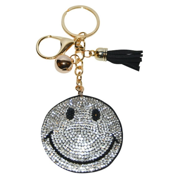 Happy Face Keychain for Women Girls Backpack Charm USA Smiley Face Keyfob Rhinestone Keyring