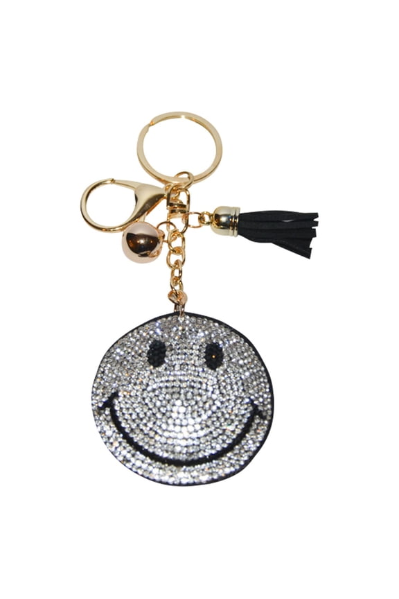 Happy Face Keychain for Women Girls Backpack Charm USA Smiley Face Keyfob Rhinestone Keyring