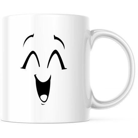 Happy Face Mug - Cute Cartoon Smile Coffee Cup, Funny Graphic Design, Positive Vibes Gift, Joyful Emoji Expression, Laughing Face Drinkware - 11 Ounce Novelty Coffee Cup - WMUG0236