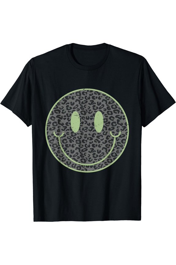 Happy Face Retro Leopard Smile Face Retro Style T-Shirt, Unisex T-Shirt