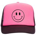 thumbnail image 1 of Happy Face Smile Face Unisex Embroidered Foam Front Mesh Back Trucker Hat, Pink/Black, 1 of 4