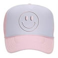 thumbnail image 1 of Happy Face Smile Face Unisex Embroidered Foam Front Mesh Back Trucker Hat, White/Light Pink, 1 of 4