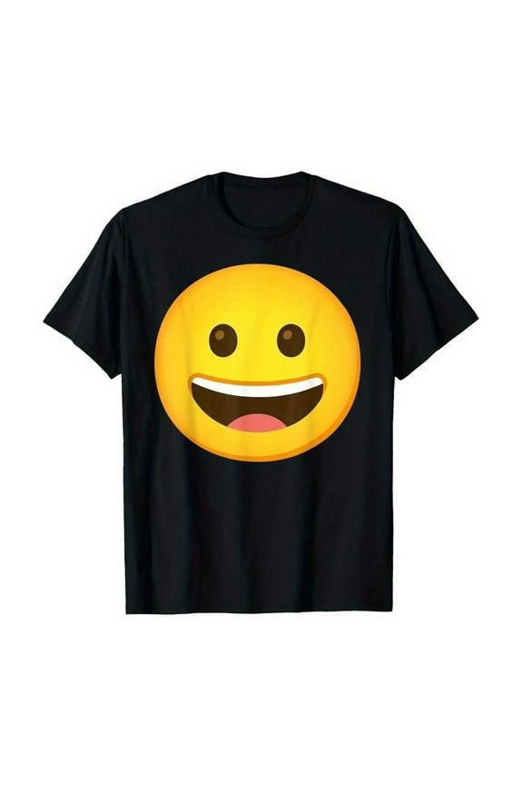 Happy Face T-Shirt Graphic Tee Funny Top Cotton Short Sleeve Casual Shirt Comfort Black S-5XL