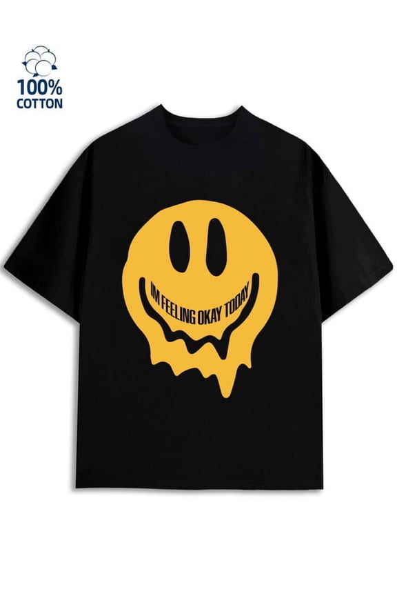 Happy Face Tee men's smile black Comfortable loose T-shirt vintage cute Classic Unisex Shirt Printed tshirts Basic Unisex Shirt Graphic Tee tshirts