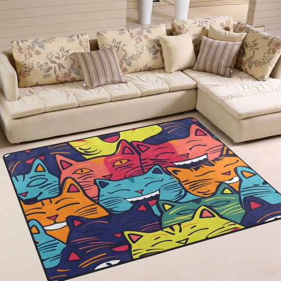 Happy Faces Cats Area Rug Washable 80 x 58 Floor Carpet Mat Non Slip for Bedroom Living Room Home Decor