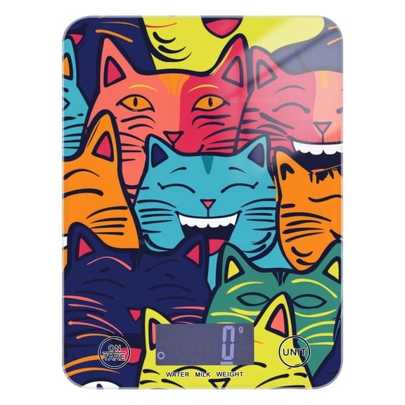 Happy Faces Cats Food Scale Digital Kitchen Scale Waterproof Tempered Glass Tare Function 11 lb for Baking Cooking Meal Prep