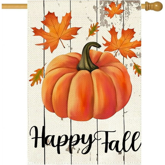 Happy Fall 28x40 Double Sided for Outside, Thanksgiving Pumpkin Autumn Leaves Outdoor Seasonal Garden Flag Farmhouse Porch Decor 6-28
