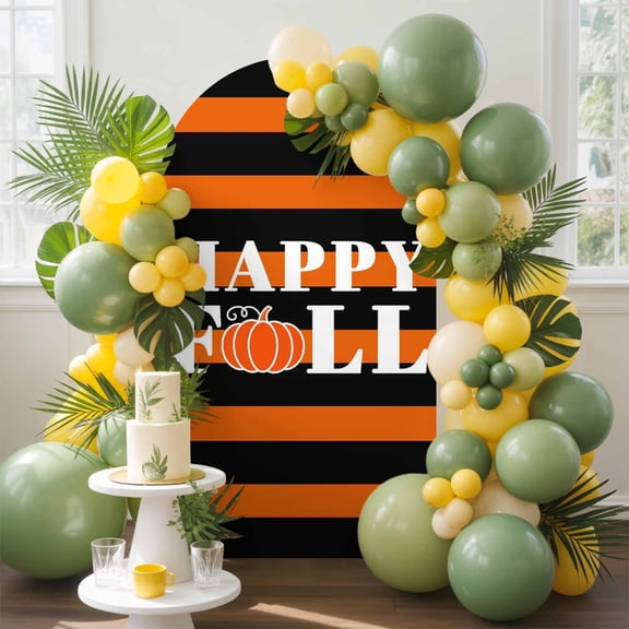 Happy Fall Arch Backdrop Cover, 4FT, Thanksgiving Pumpkin Spandex Arch Covers Double-Sided Backdrop for Wedding Birthday Party Photo Background Decoration