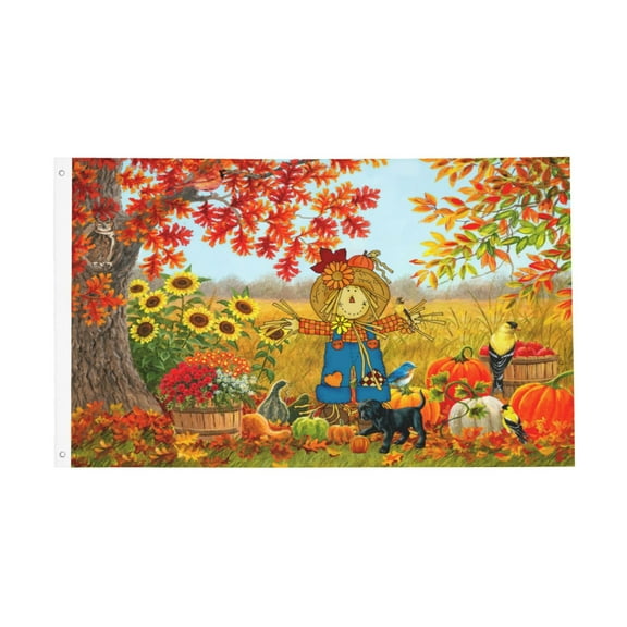 Happy Fall Autumn Pumpkin Scarecrow Bird Flag 3x5 Ft Outdoor Indoor With Grommet Garden Yard Banner Decorative Sign