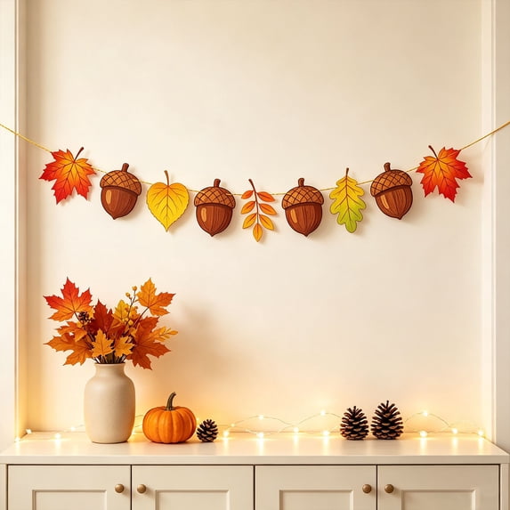 Happy Fall Banner Garland Fall Thanksgiving Mantle Decorations,Burlap Fall Maple Leaves Sign,Thanksgiving Banner,Fall Decorations for Mantle Fireplace,Garland Hanging Bunting