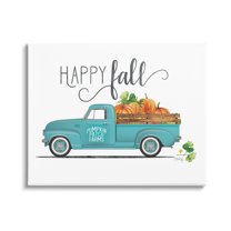 Happy Fall Blue Farm Truck Carrying Pumpkins Transportation Graphic Art Gallery-Wrapped Canvas Print Wall Art
