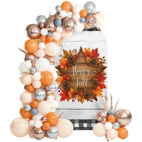 Happy Fall Country Star Arch Backdrop Cover Spandex Fitted Arch Cover 6FT,Arches Backdrop Stand Covers for Wedding Birthday Party Ceremony Banquet Decoration Thanksgiving Maple Leaf Pinecone
