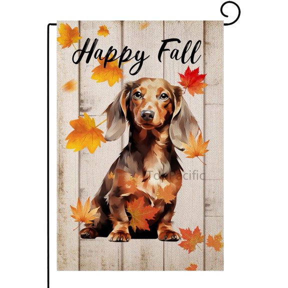 Happy Fall Dachshund Garden Flag 12x18 Inch Double Sided Vertical Thanksgiving Yard Autumn Maple Leave Outdoor Decor for Dachshund Lover Outside Porch Patio Farmhouse(9834)