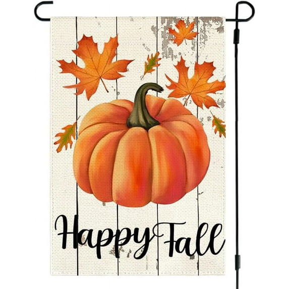 Happy Fall Garden Flag 12.5x18 Double Sided for Outside, Thanksgiving Pumpkin Autumn Leaves Outdoor Seasonal Yard Flag Farmhouse Porch Decor 6-12