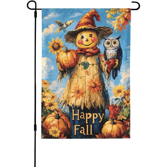Happy Fall Garden Flag 12x18 Inch Double Sided All-Weather Polyester Outdoor Flag For Patio Lawn Yard And Garden Welcome Decor