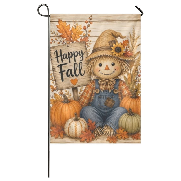 Happy Fall Garden Flag Double Sided, Scarecrow Autumn Yard Flag, Rustic Pumpkin Outdoor Decor, Farmhouse Fall Porch Decoration 12x18 in
