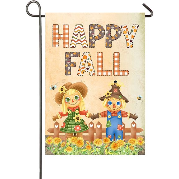 Happy Fall Garden Flag Scarecrow Couple 12x18 Inch Double Sided Fall Welcome Sign Yard Porch Home Decor Small Garden Flags Outside Farmhouse Decoration
