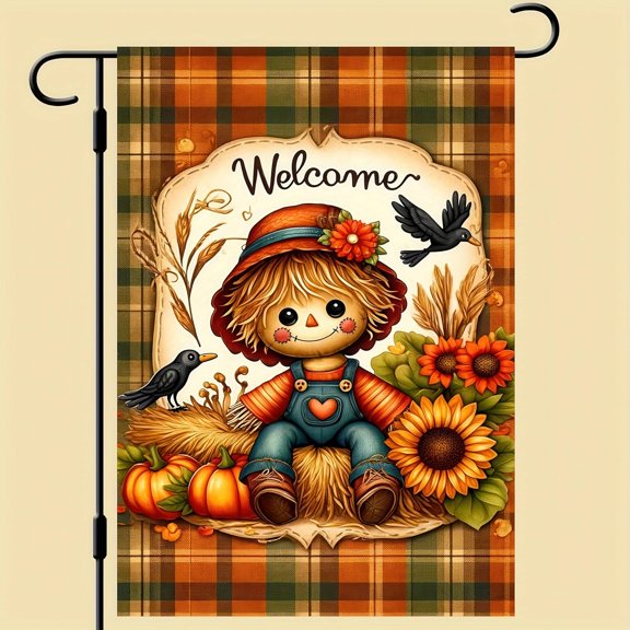 Happy Fall Garden Flags - Double Sided Autumn Flag Scarecrow Pumpkin Yard Decorations - 12 x 18 Inch Small Fall Yard Garden Flags
