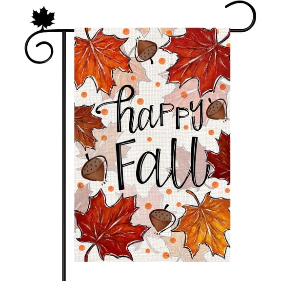 Happy Fall Garden Flags for Outside, 12.5x18 Double Sided Maple Leaf Thanksgiving Garden Flag Burlap for Autumn Yard Farmhouse Outdoor Decoration