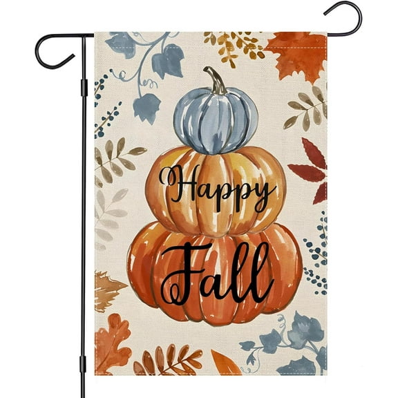 Happy Fall Garden Flags for Outside, Watercolor Pumpkins Small Seasonal Decor for Harvest Autumn Thanksgiving Yard,12x18 Inch Double Sided