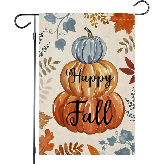 Happy Fall Garden Flags for Outside, Watercolor Pumpkins Small Seasonal Decor for Harvest Autumn Thanksgiving Yard,12x18 Inch Double Sided