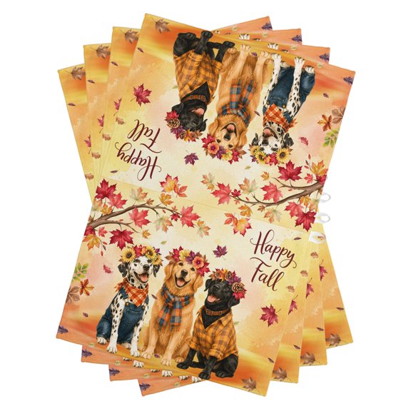 Happy Fall Kitchen Towels Dish Towel Pack of 4 Rustic Dalmatian Golden Retriever Black Lab Maple Leaf Soft Dish Cloth Set Absorbent Dishcloth for Drying Dishes, Hand Towels 18 x 28 Inches