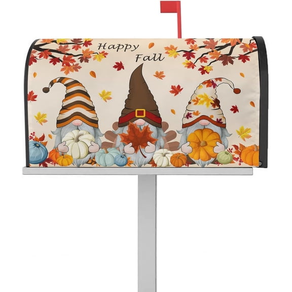 Happy Fall Magnetic Mailbox Covers 21" X 25.5", Autumn Gnomes with Pumpkin Fall Maple Leaves Farmhouse Mailbox Wraps Standard Size Thanksgiving Harvest Letter Box Cover for Holiday Banquet Party Decor