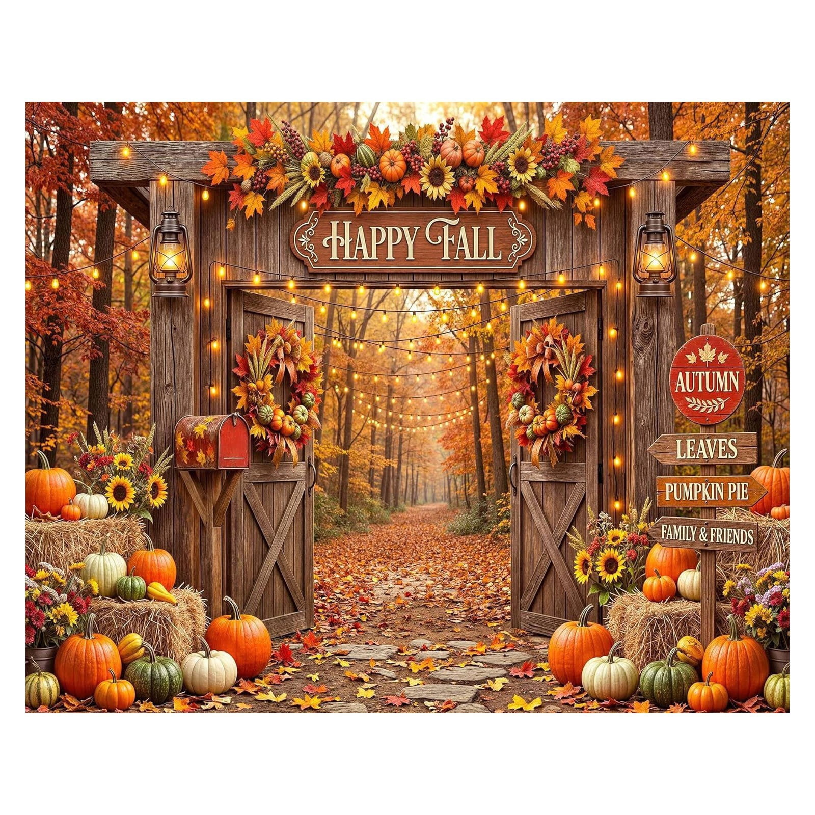 Happy Fall Photography Backdrop, 7x5 Ft Autumn Pumpkin Barn Door ...