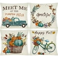 thumbnail image 1 of Happy Fall Pillow Covers 18x18 Set of 4 Autumn Pumpkin Throw Pillow Thanksgiving Day Gift Fall Decor Outdoor Decorative Pillowcase Teal Watercolor Grateful Farmhouse for Sofa Couch Livingroom, 1 of 5