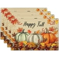 thumbnail image 1 of Happy Fall Placemat Set of 4, 12x18 Inch Farmhouse Orange Autumn Pumpkins Maple Leaves Linen Washable Heat Resistant Table Mats for Holiday Party Picnic Dining Decoration, 1 of 8