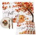 thumbnail image 1 of Happy Fall Placemats Set of 2, Maple Tree Orange Pumpkins Thanksgiving Washable Wipeable Table Mats for Dining Tables, Indoor Outdoor Kitchen Place Mats for Holiday Party Table Decor, 1 of 9
