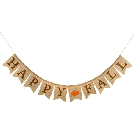 Happy Fall Pumpkin Burlap Banner Harvest Home Decor Bunting Flag Garland Party Thanksgiving Day Decoration