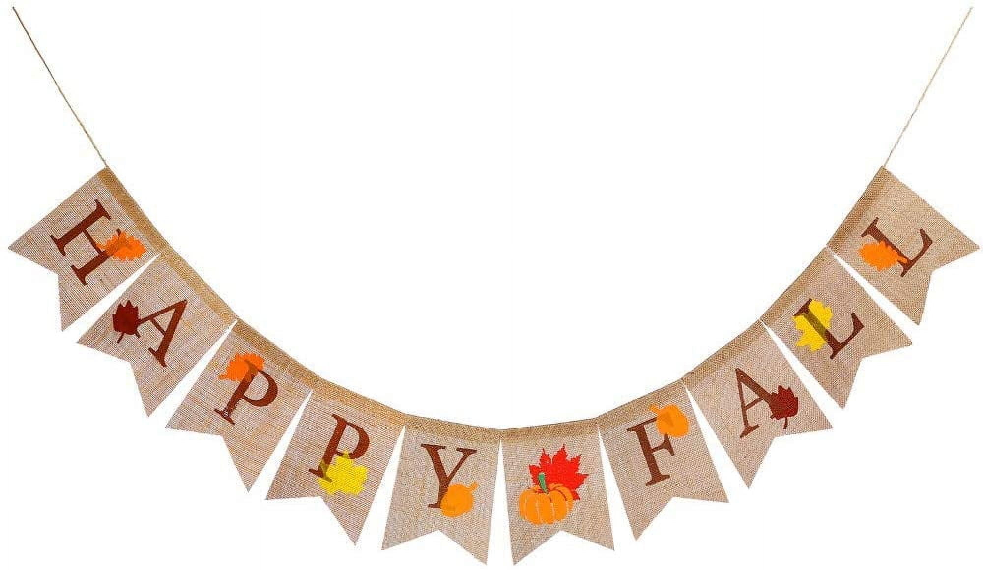 Happy Fall Pumpkin Burlap Banner, Thanksgiving Fall Happy Fall Burlap Banner Harvest Home Decor Bunting Flag Garland Party Thanksgiving Day Fireplace Decoration